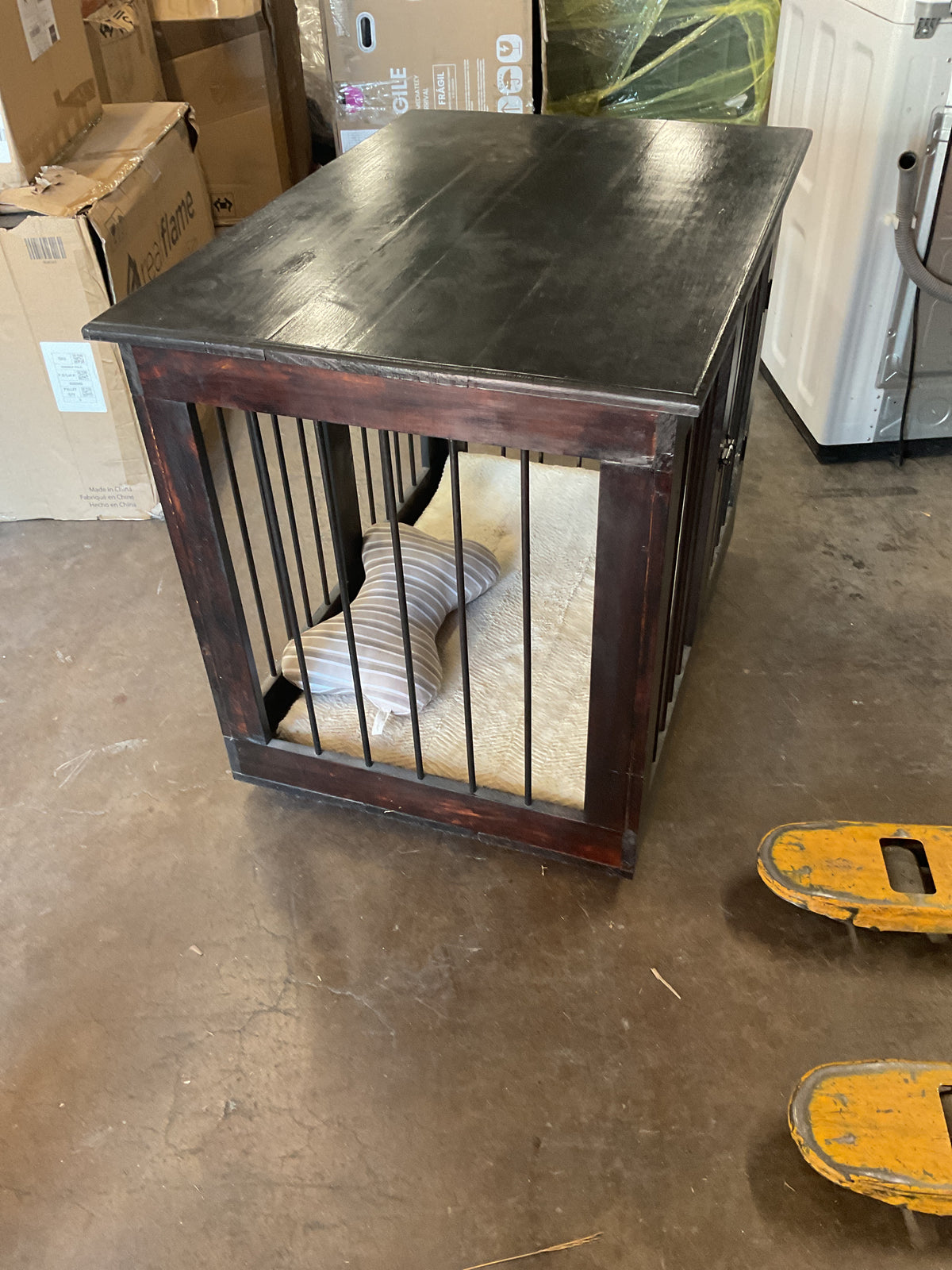 Dark Stained Wooden Dog Crate/End Table
