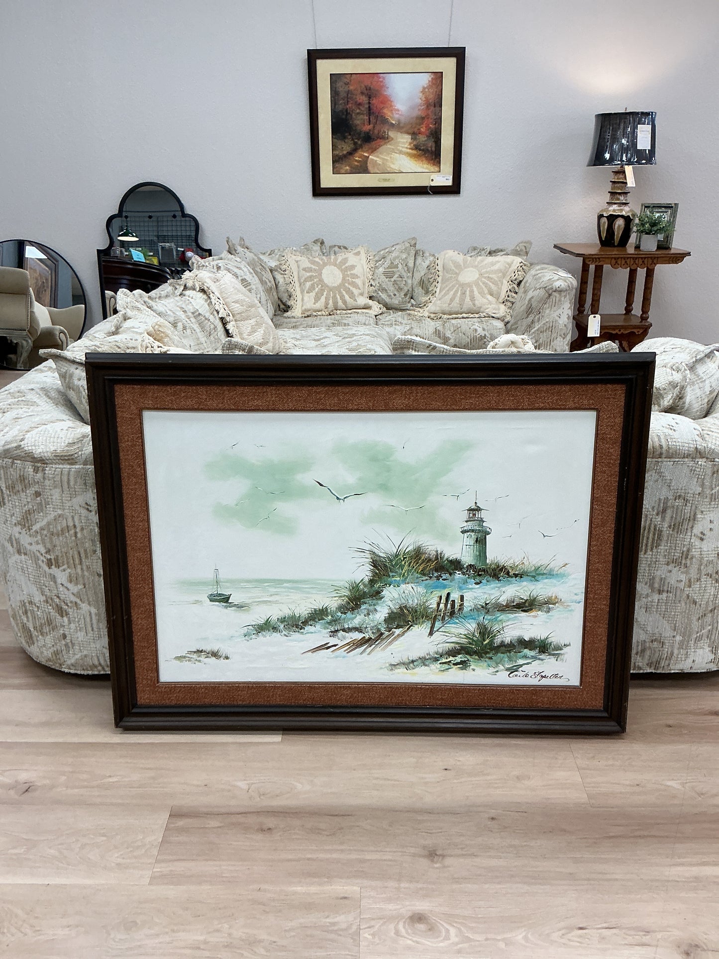 Vintage Seascape Lighthouse Painting