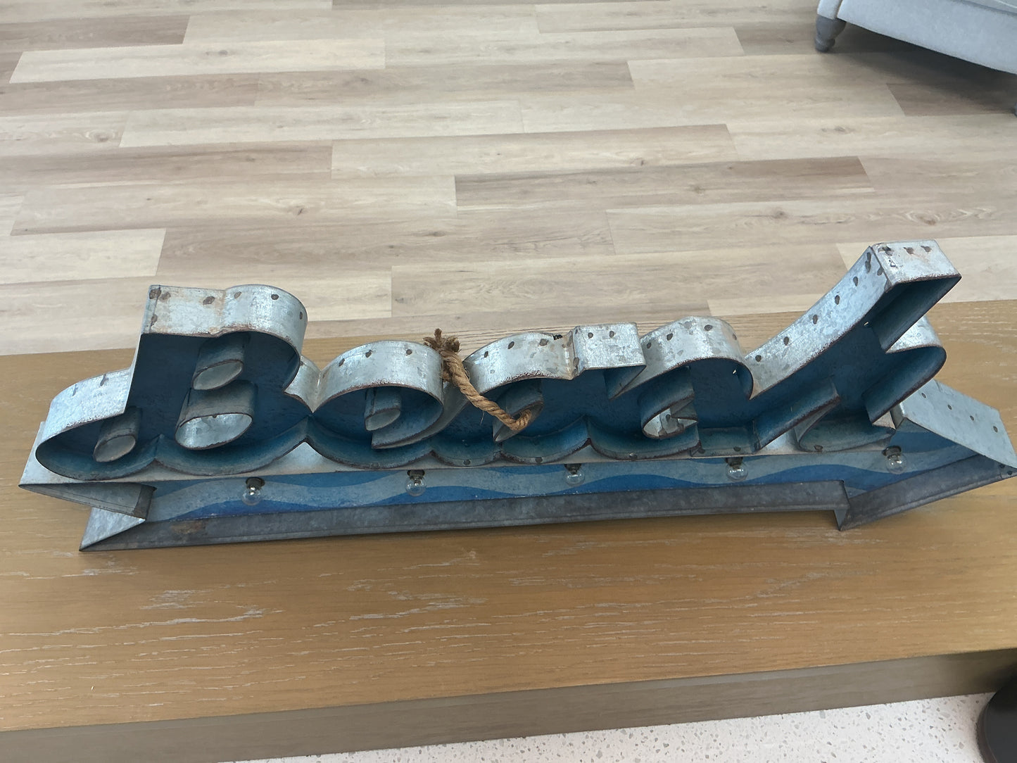 Weathered Metal “Beach” Sign