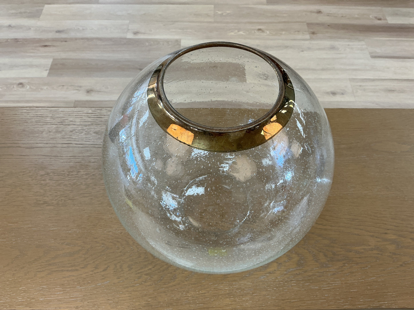 Round Seeded Glass Vase w/Brass Opening