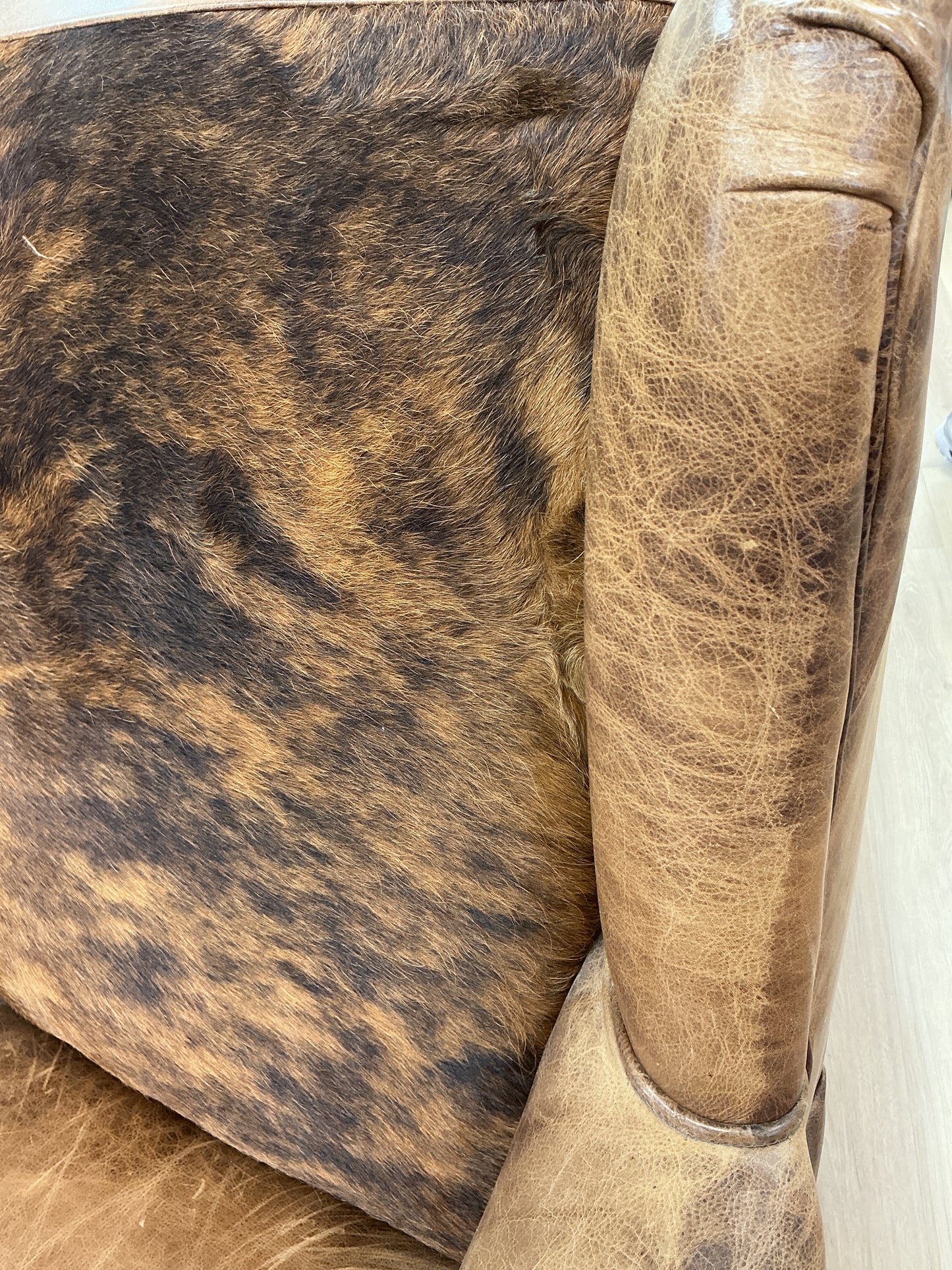 Leather Wingback Armchair w/Cowhide Back