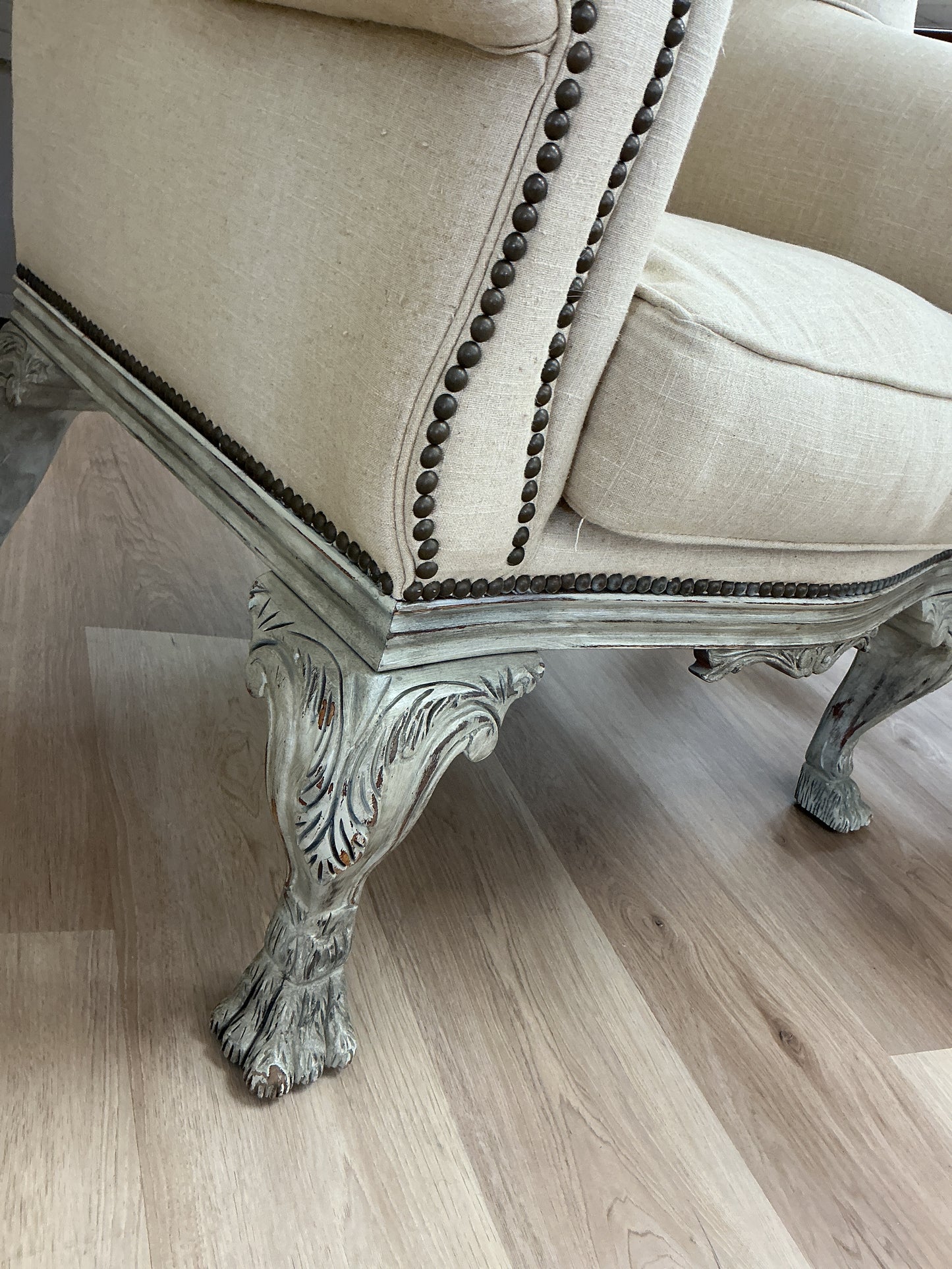 Flared Upholstered Wingback Chair w/Nailheads