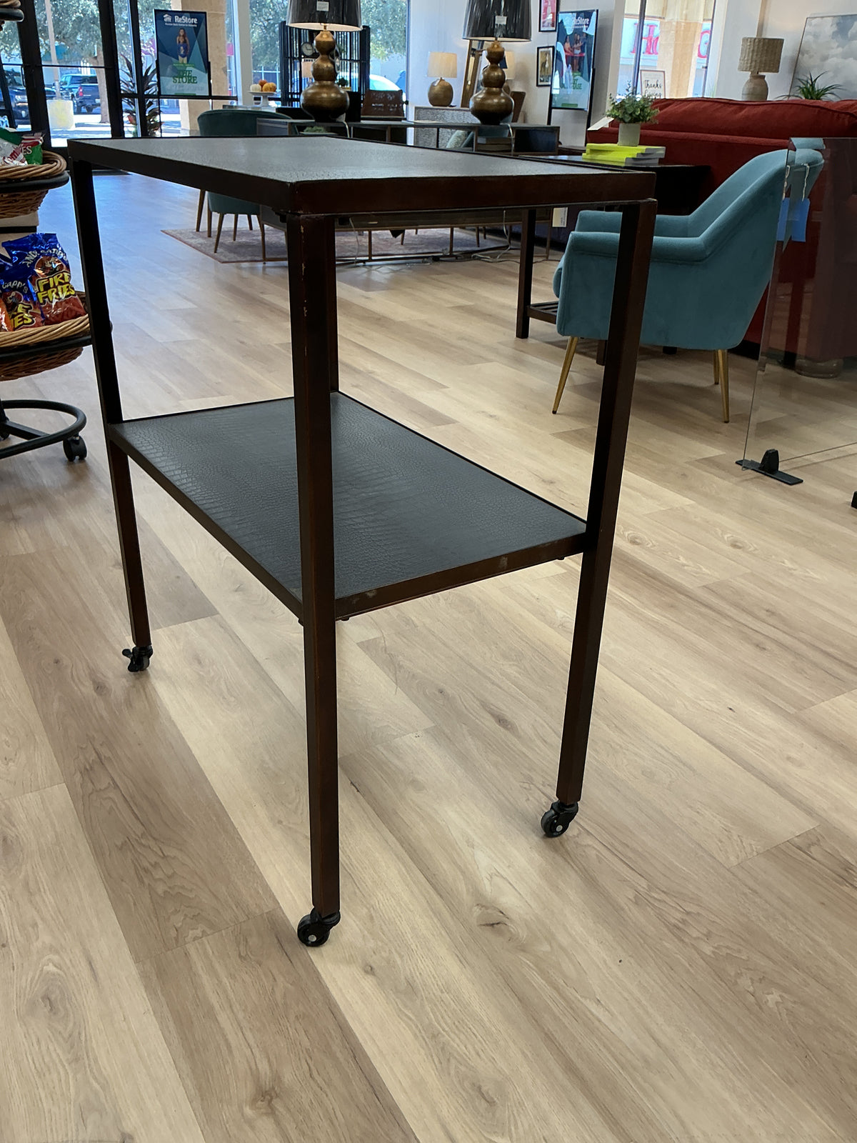 Two-Tier Rolling Utility Cart w/Dark Faux Leather