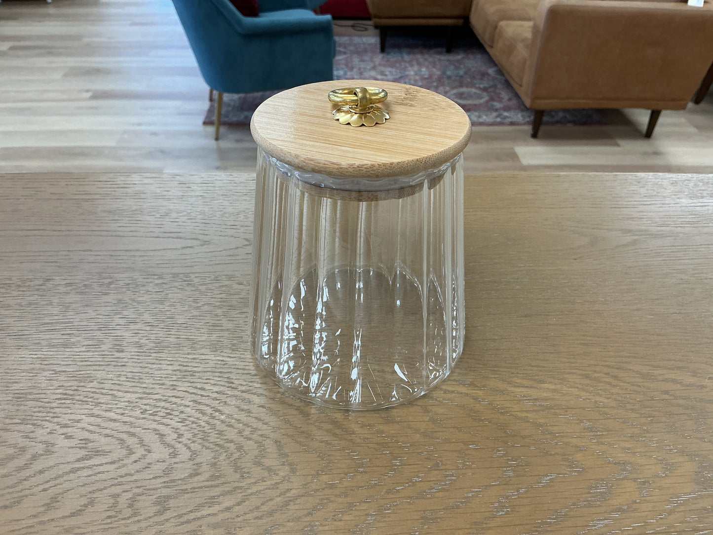Lidded Clear Ribbed Glass Canister