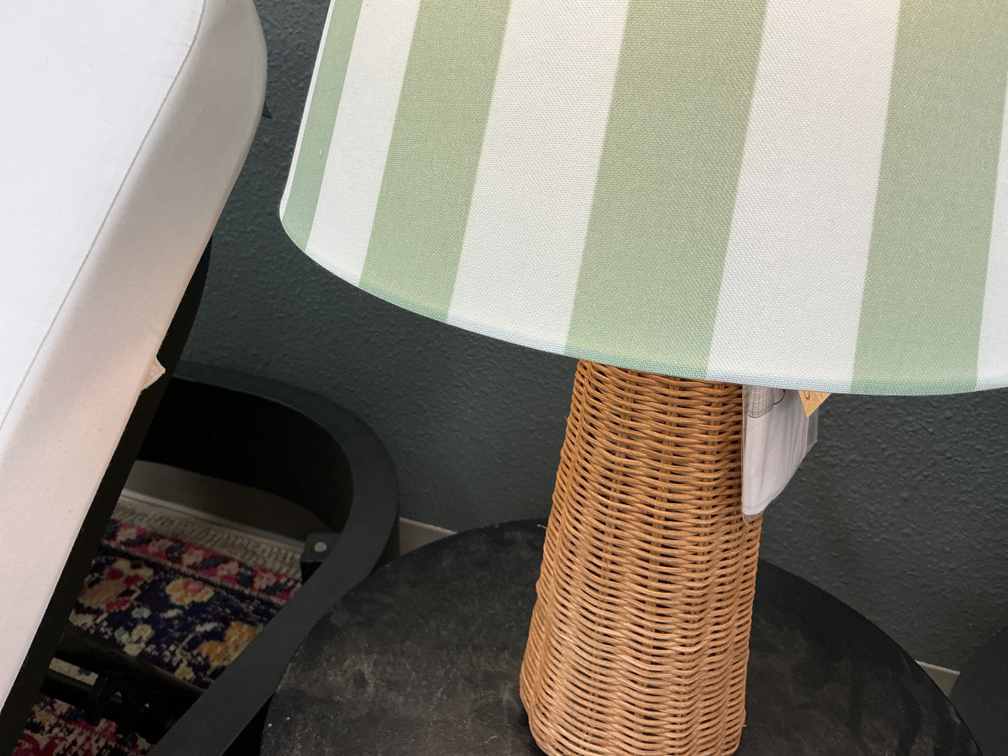 Wicker Lamp w/Striped Shade
