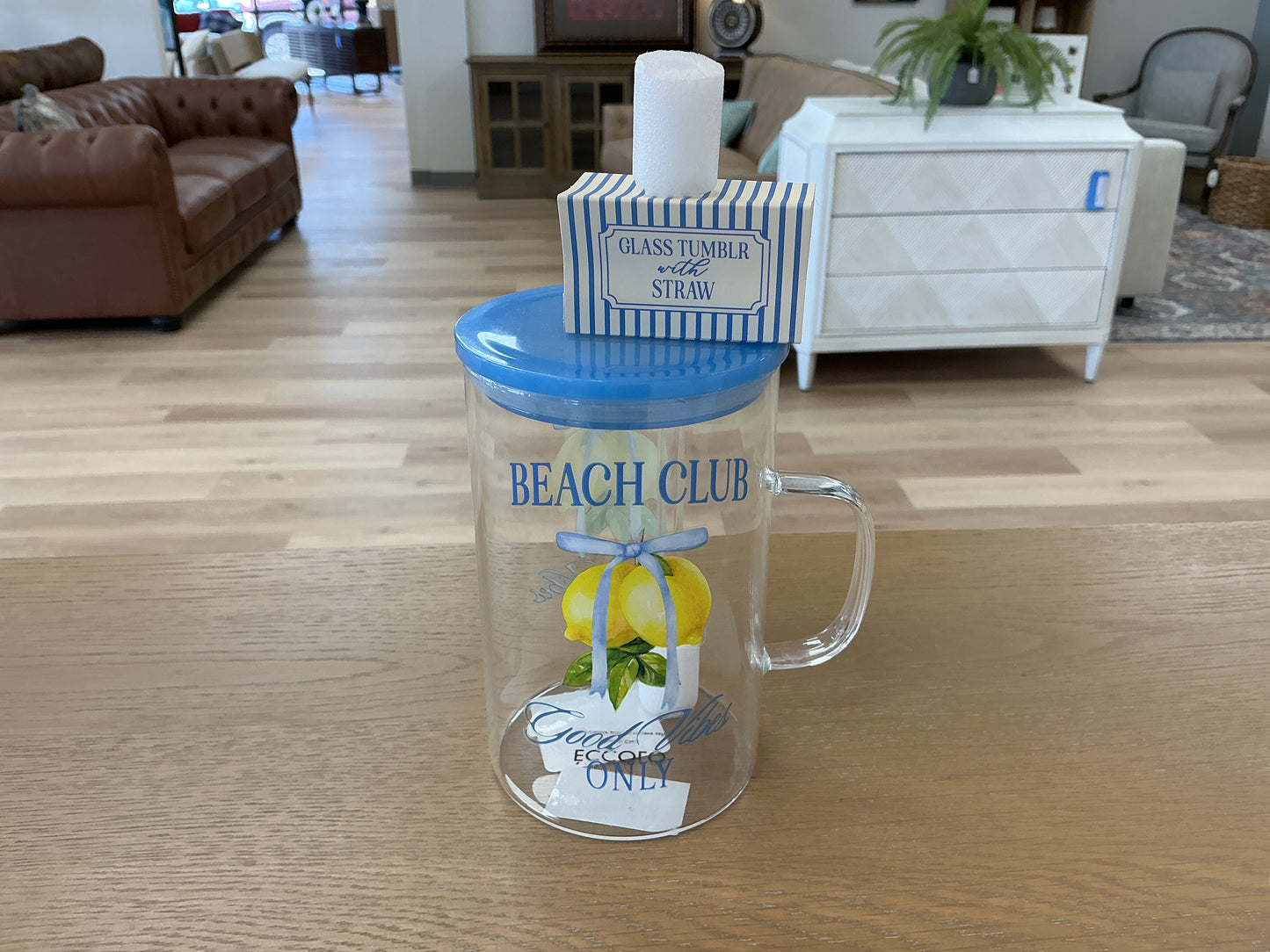 Beach Club Glass Tumbler w/Straw