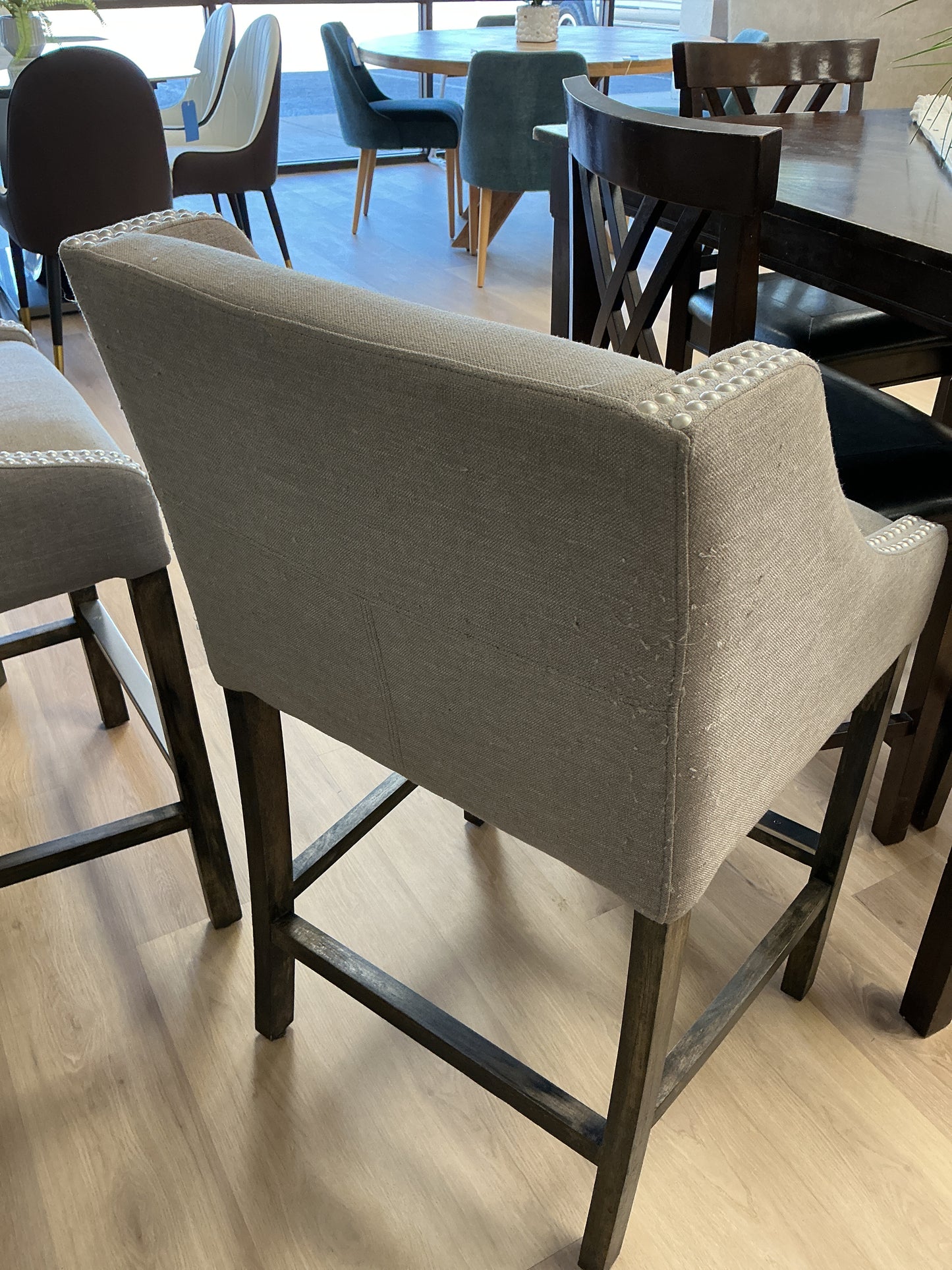 Curved Upholstered Bar Stool w/Nailheads
