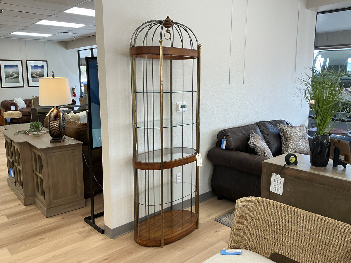 Vintage Wood & Brass Birdcage Etagere