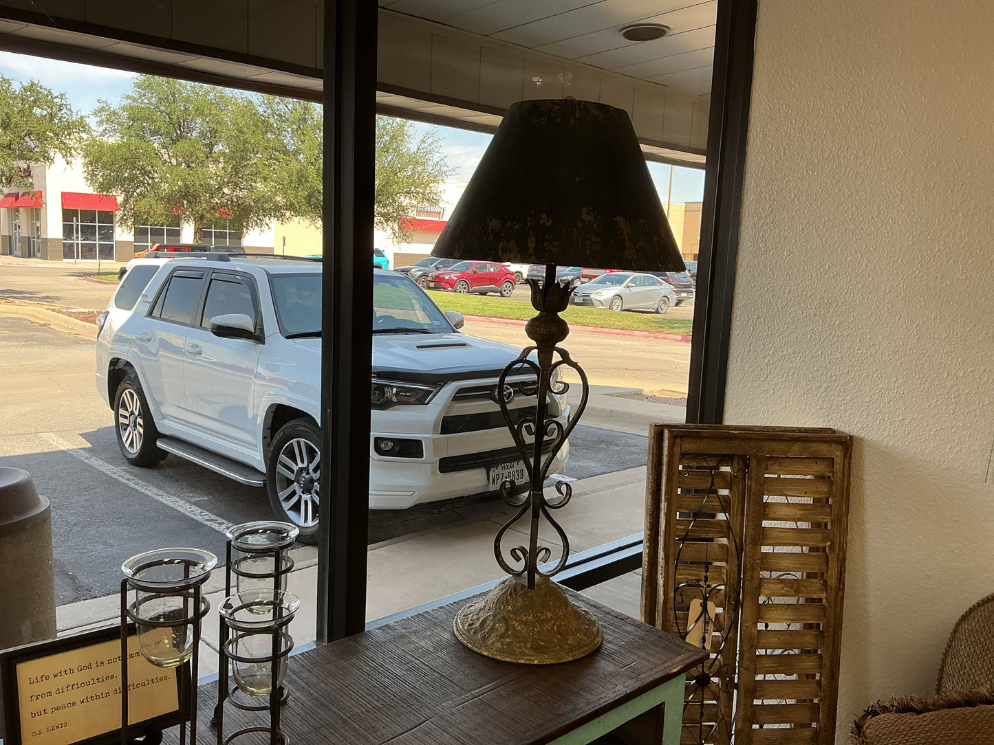Rustic Scrolled Metal Lamp w/Metal Shade