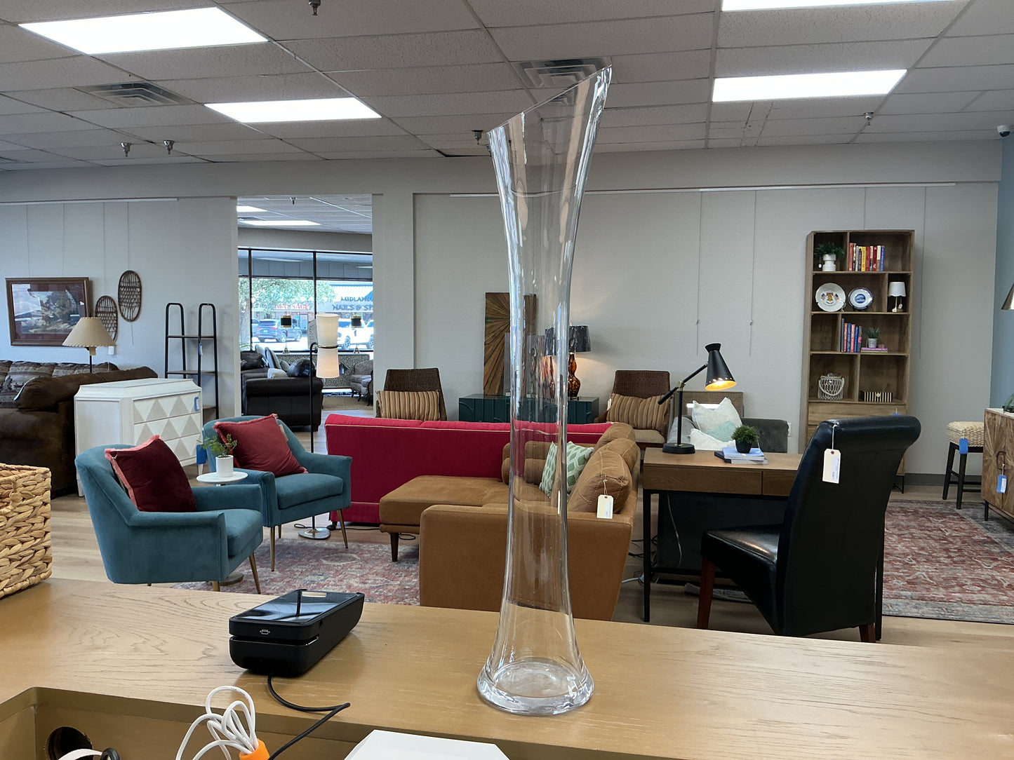Clear Tall Slant Cut Opening Floral Container