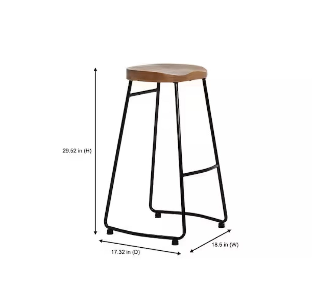 Modern Black Metal Backless Wood Barstools (Set of 2)