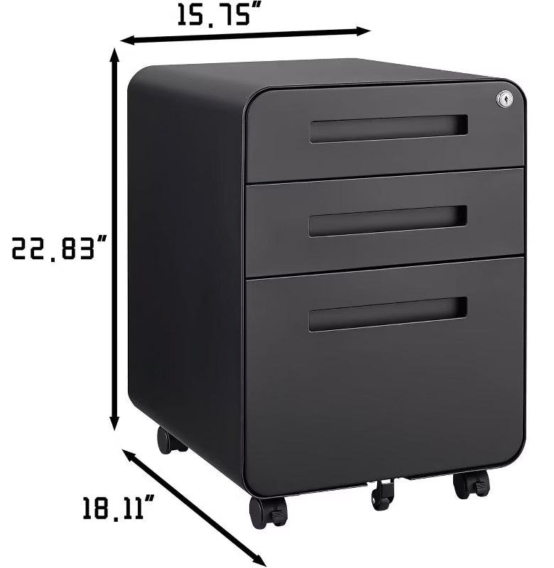 Nasitip 3 Drawer Rolling File Cabinet (No Key)