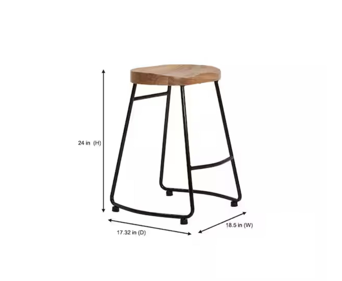 Modern Black Metal Backless Wood Counter Stools