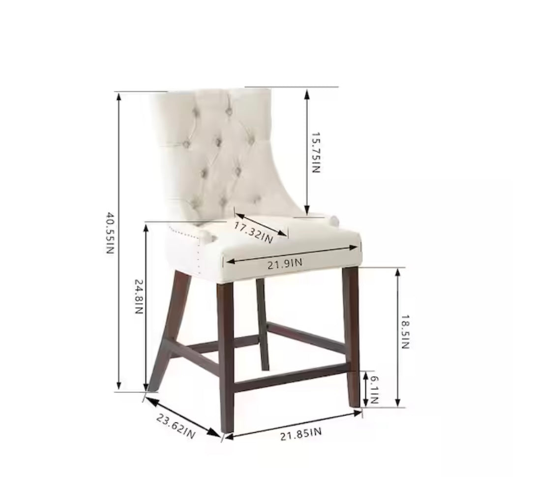 Bakerford Biscuit Beige Tufted Upholstered Counter Stool