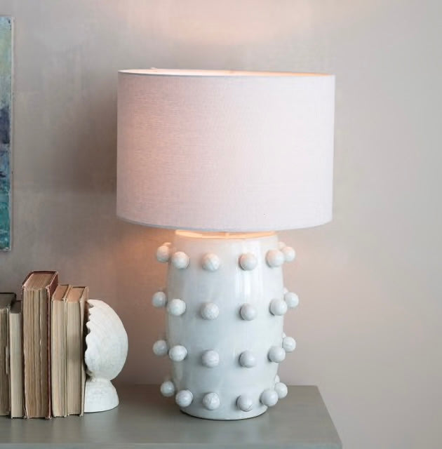 Stoneware Hobnail Table Lamp w/Linen Shade