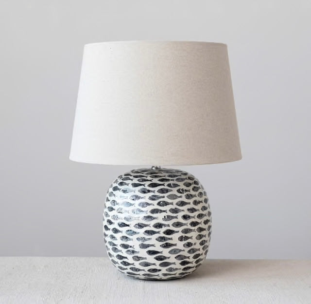 Capiz & Bamboo Table Lamp w/Fish Pattern