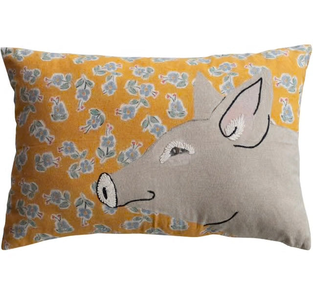 Cotton & Linen Printed Embroidered Pig Pillow