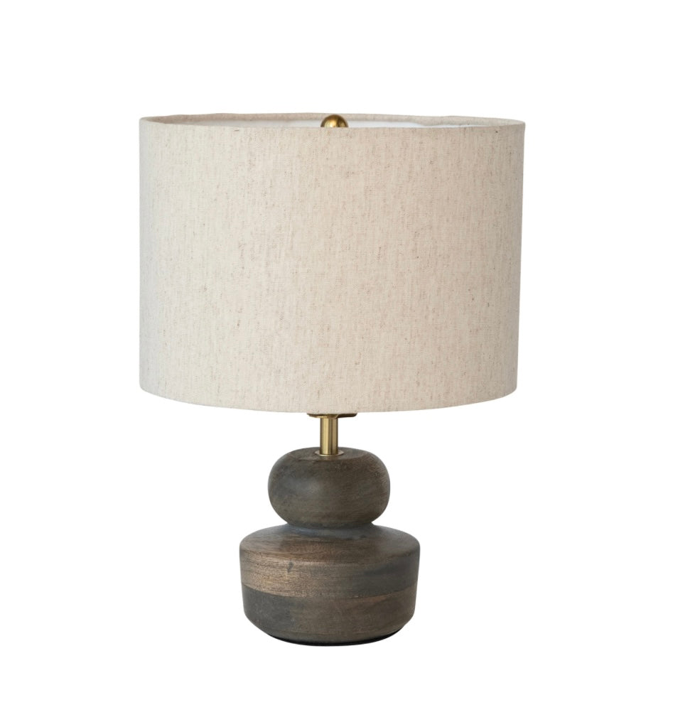 Mango Wood Table Lamp w/Cotton Shade