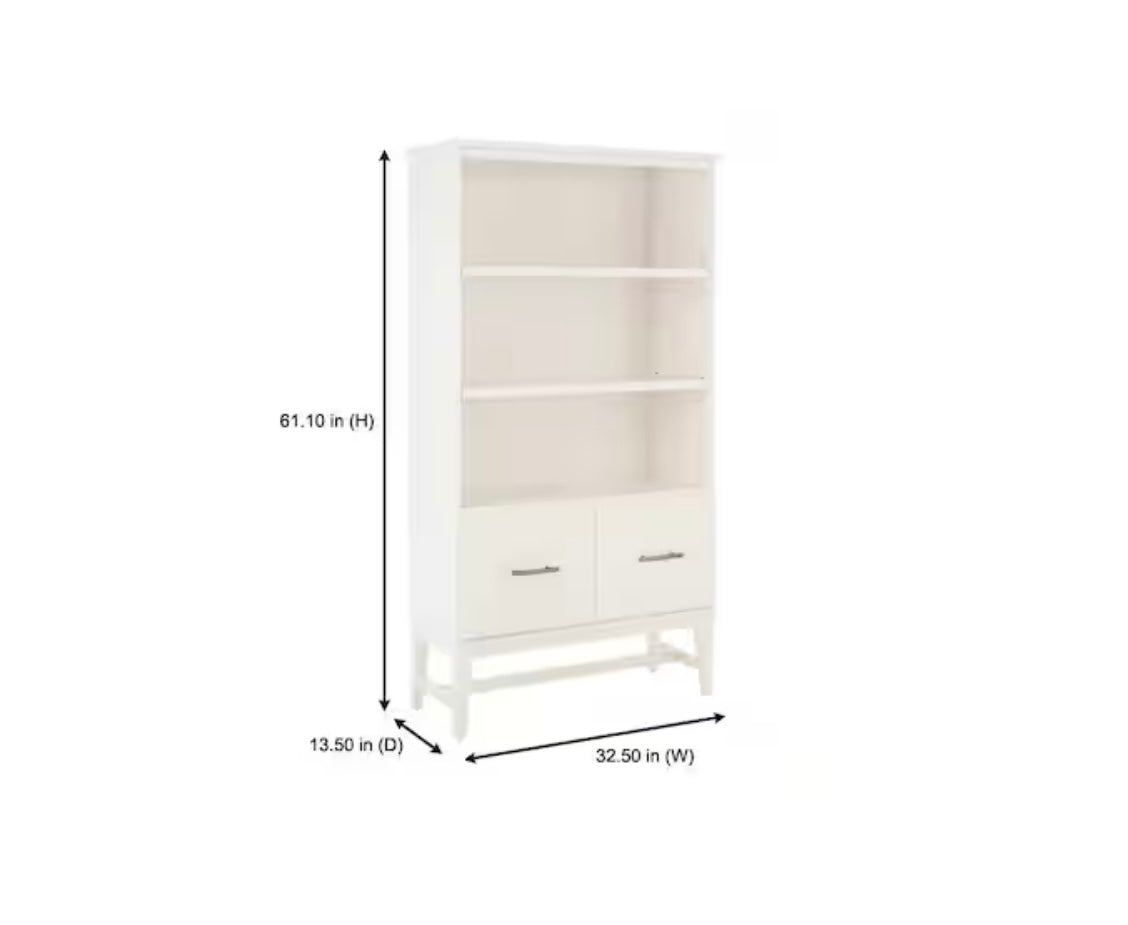 Ivory Wood Adjustable 3-Shelf Standard Bookcase