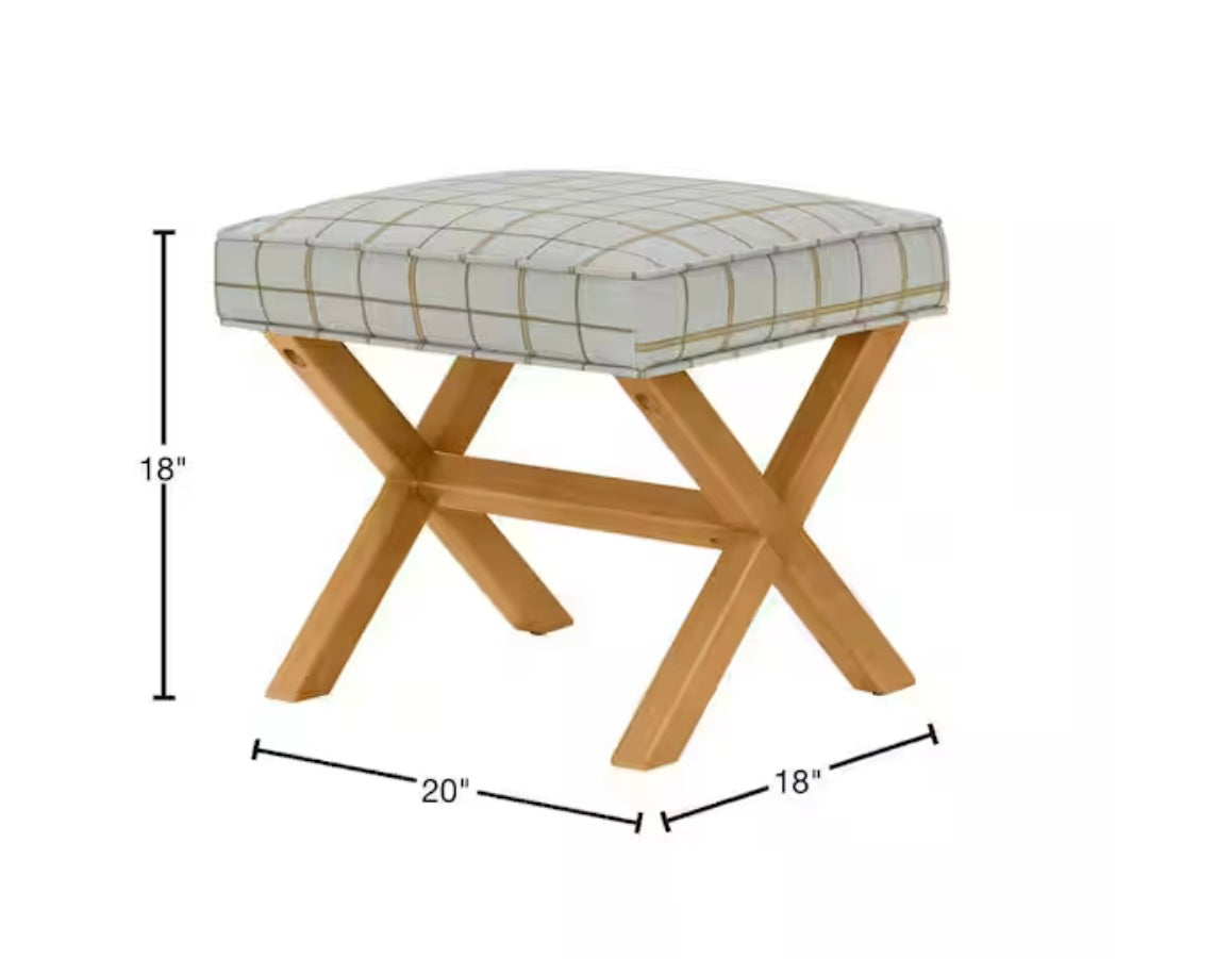 Eleanor Upholstered Windowpane Green Ottoman & Accent Stool
