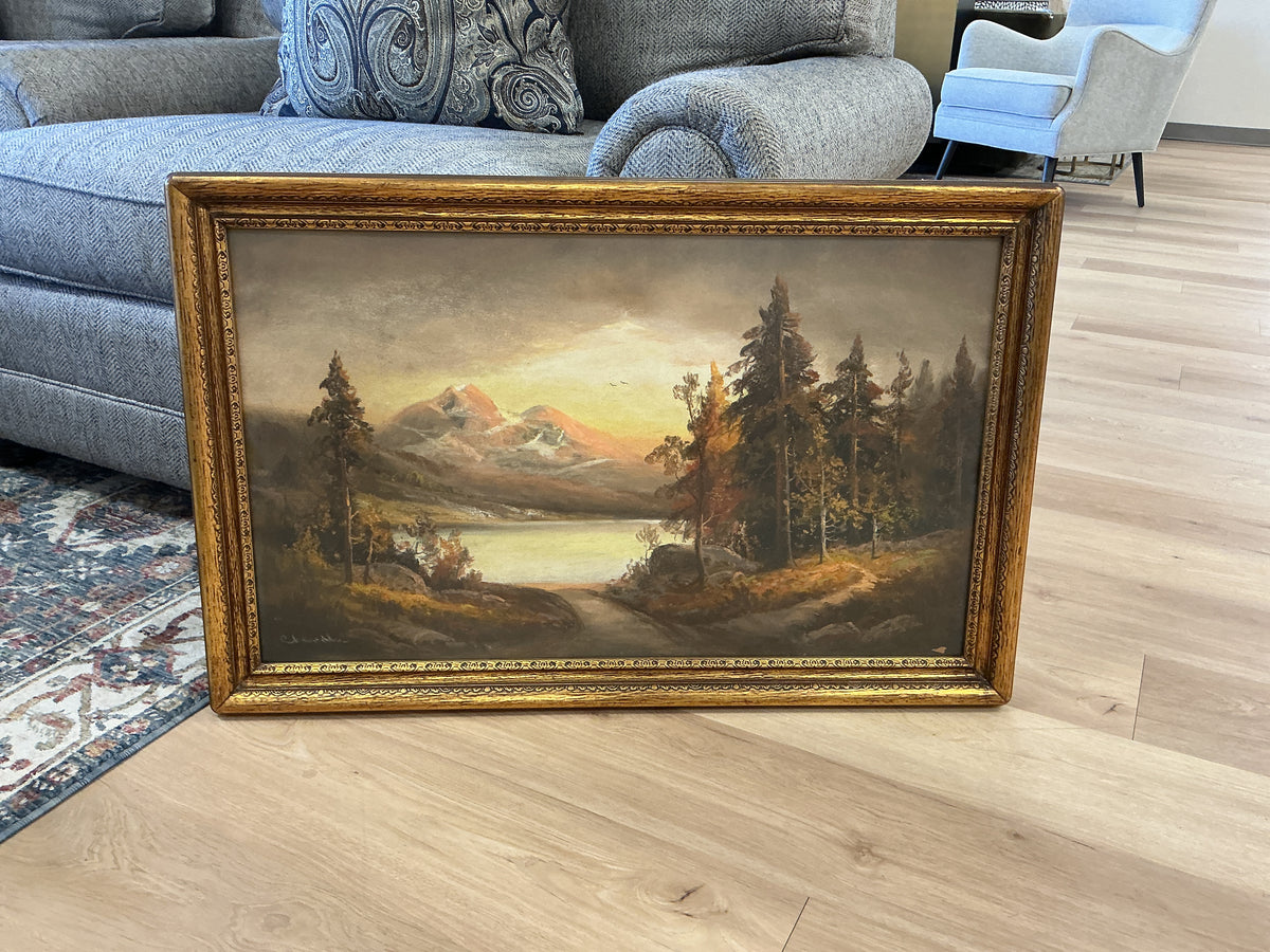 Vintage Mountain Lake Framed Print