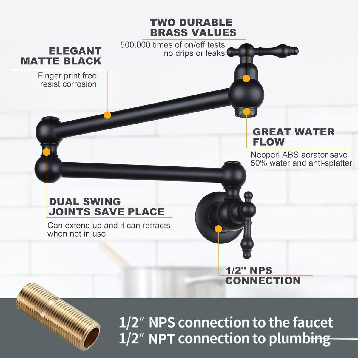 WOWOW Black Double Handel Wall-Mount Commercial Pot Filler Faucet