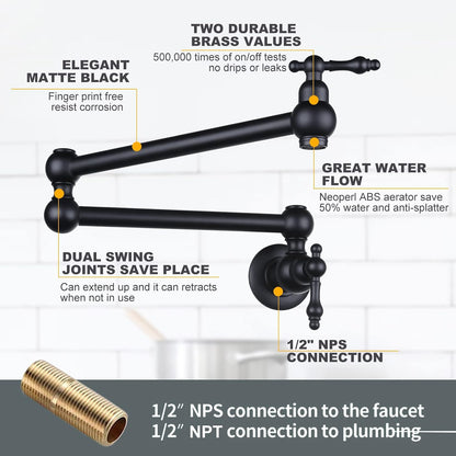 WOWOW Black Double Handel Wall-Mount Commercial Pot Filler Faucet