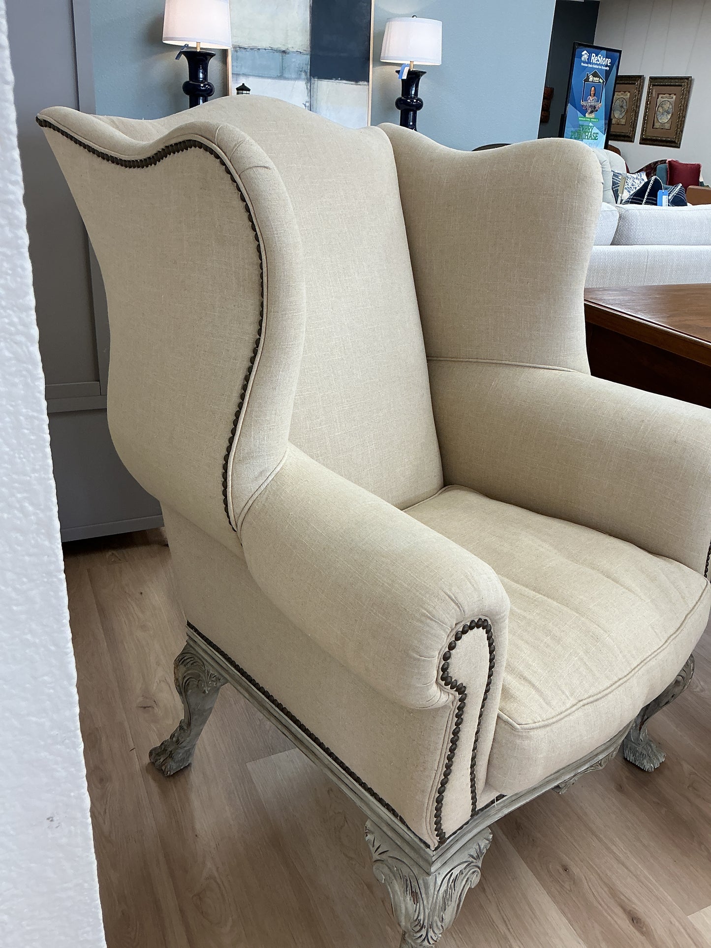Flared Upholstered Wingback Chair w/Nailheads