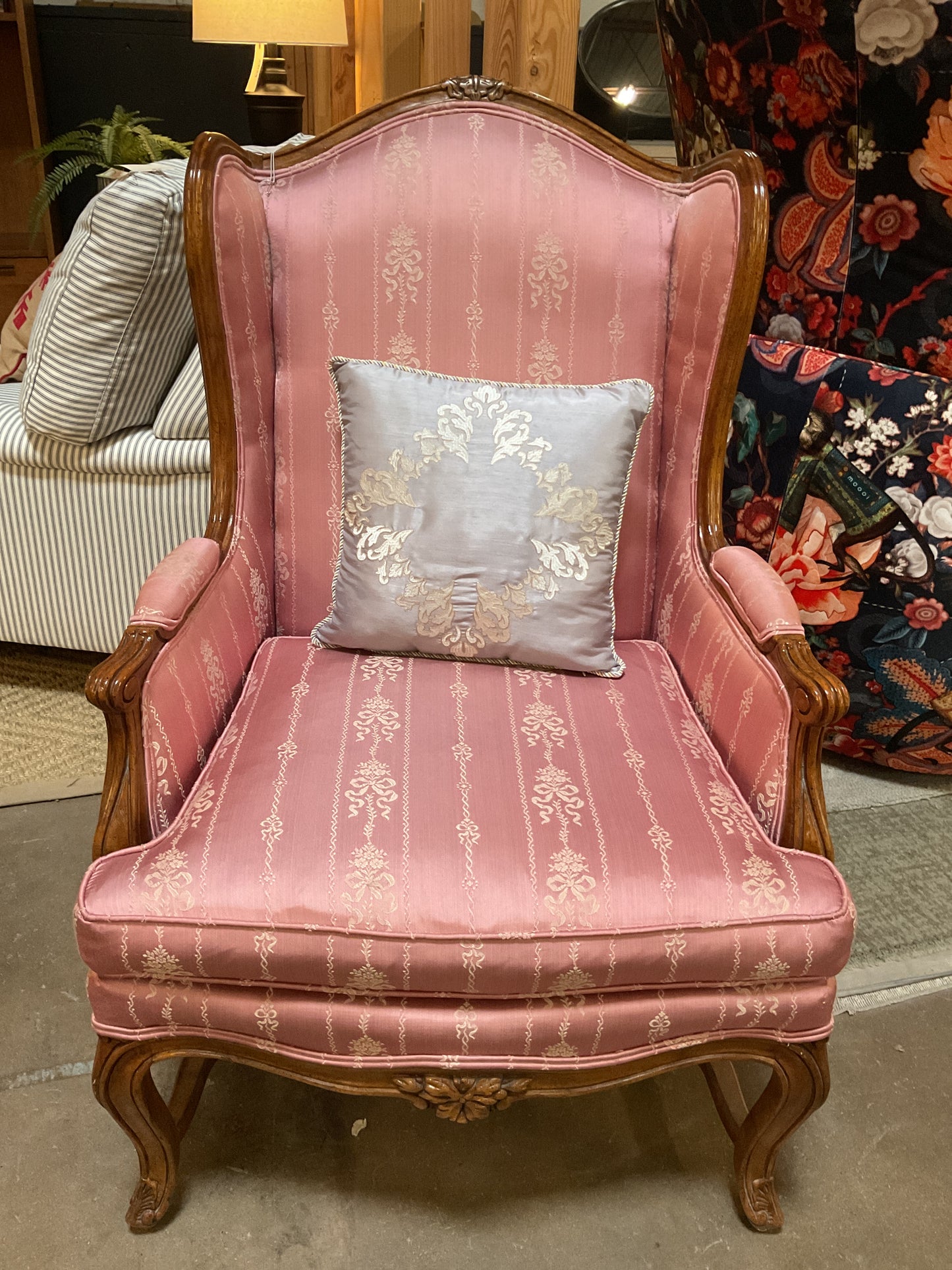 Louis XV-Style Upholstered Wingback Chair