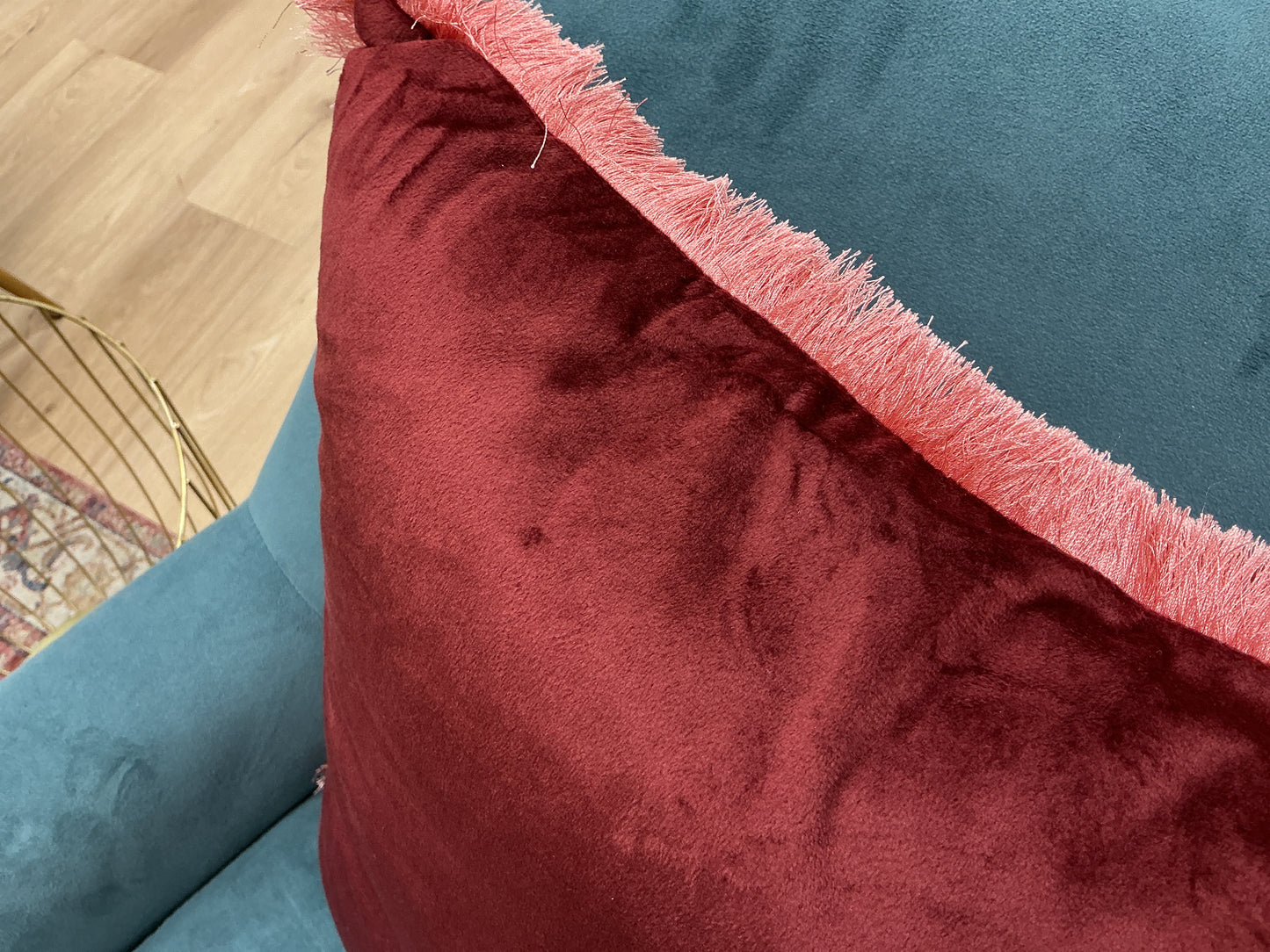 Burgundy Pillow w/Eyelash Fringe