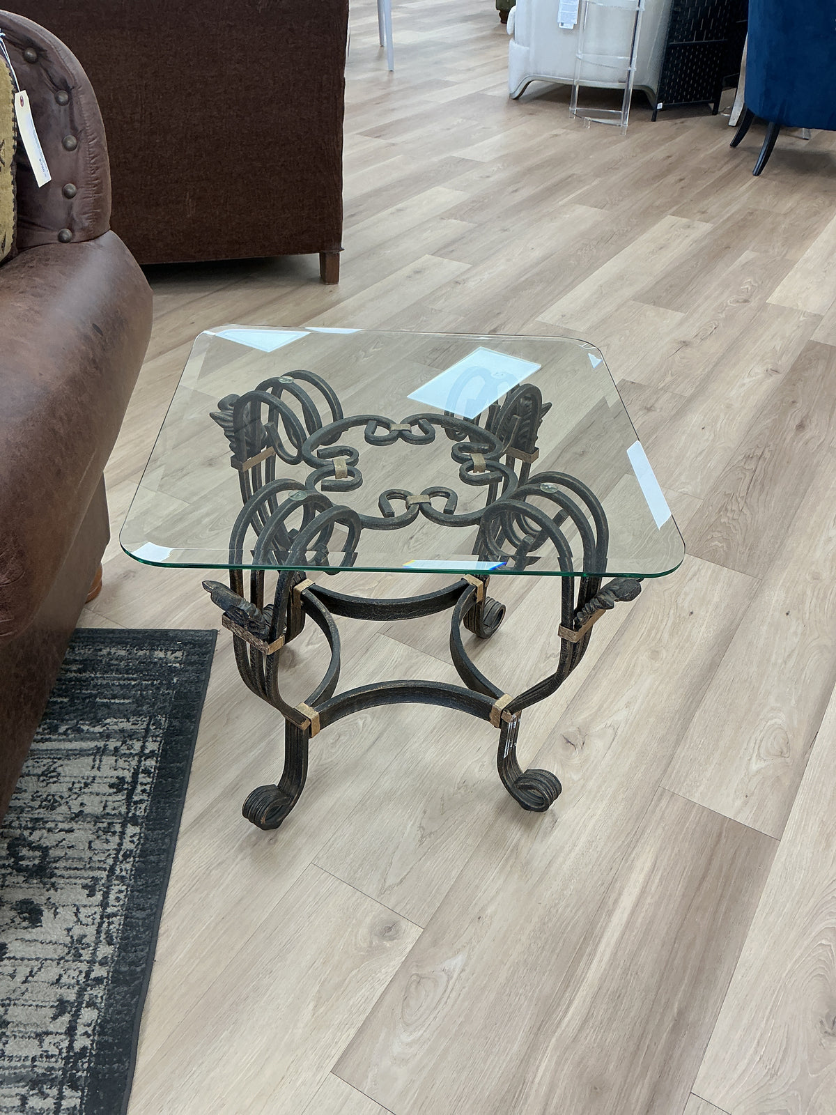 Bronze Wrought  Iron End Table With Gold Brackets