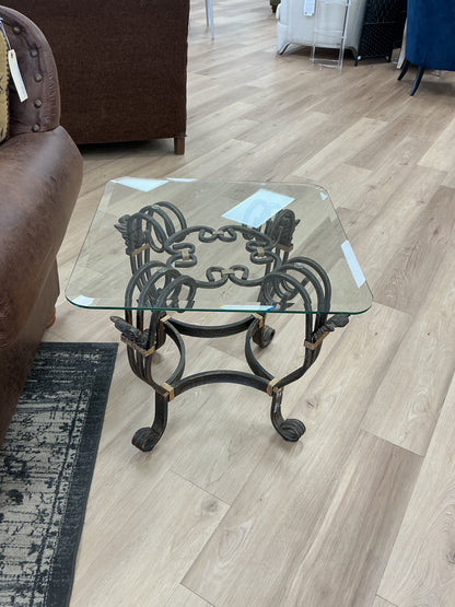 Bronze Wrought  Iron End Table With Gold Brackets