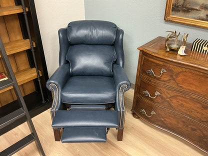 Bradington Young Chippendale Navy Leather Nailhead Recliner