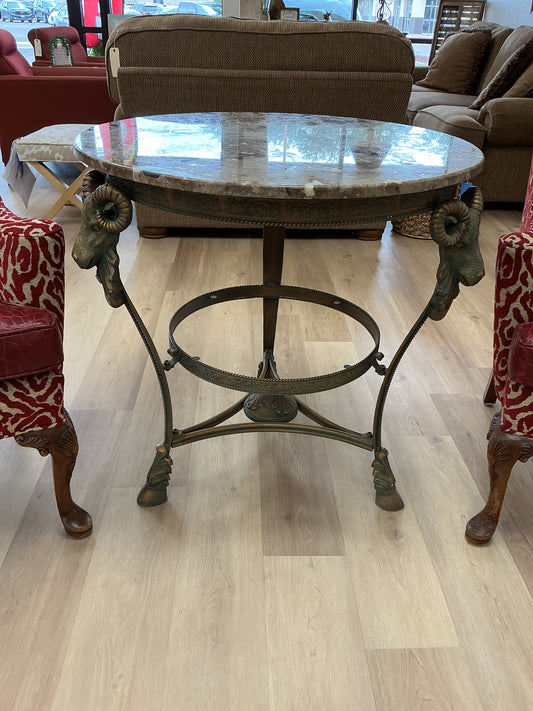 Brass Rams Granite Top Occasional Table