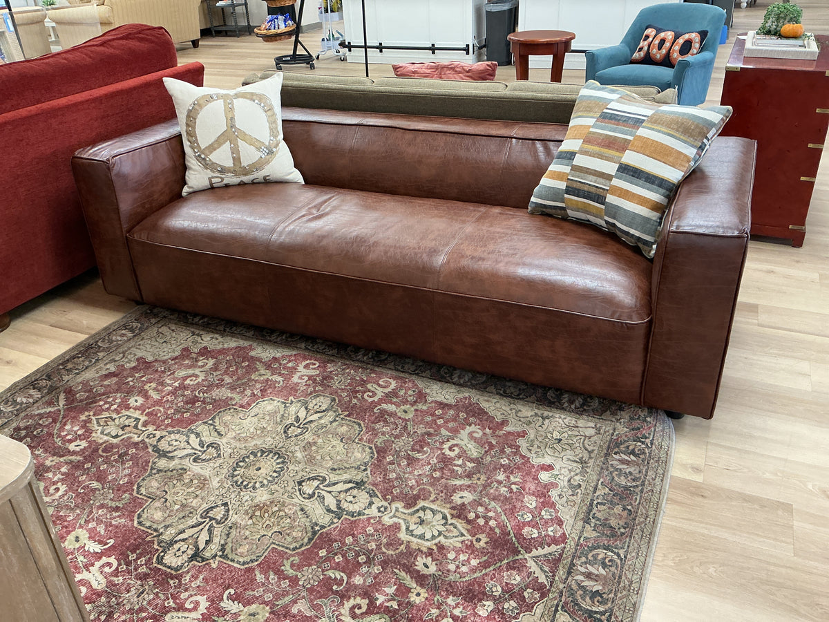 Faux Leather Upholstered Square Arms Sofa