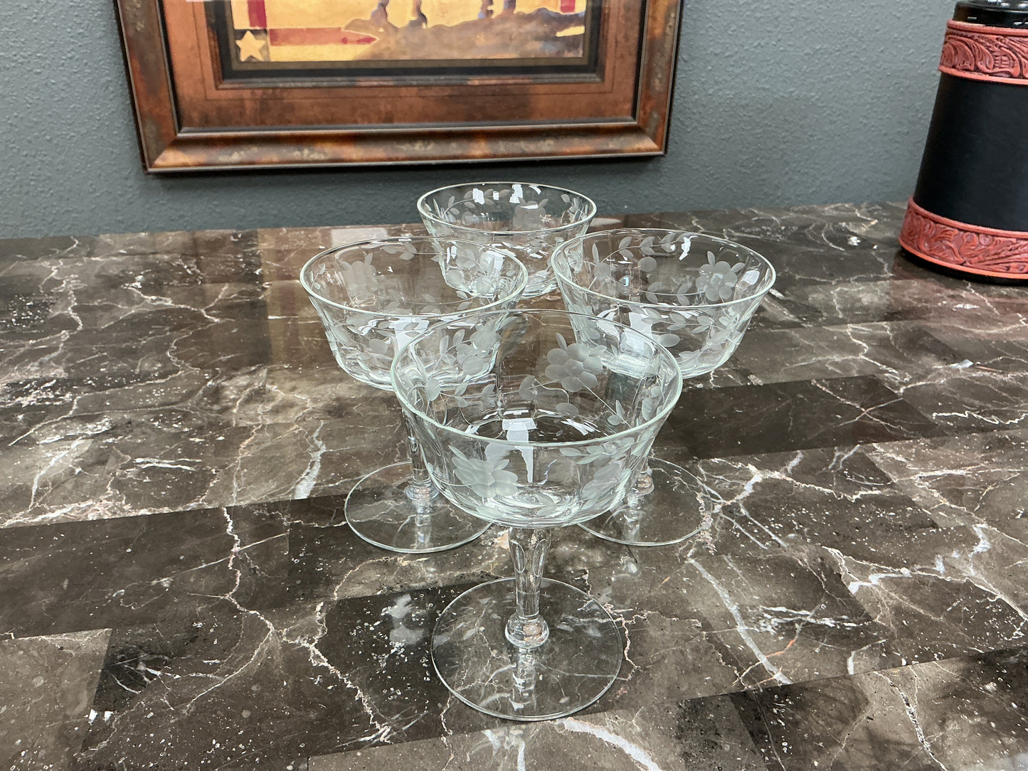 Vintage Etched Crystal Sherbet Glasses (Set of 4)