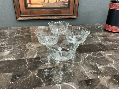 Vintage Etched Crystal Sherbet Glasses (Set of 4)