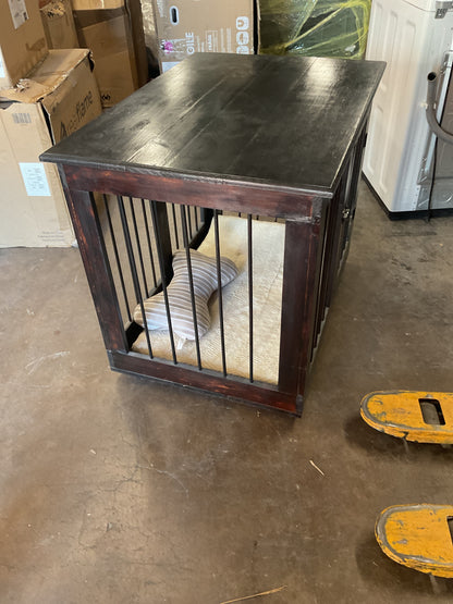Dark Stained Wooden Dog Crate/End Table