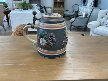 Gerz “Alpine  Flowers” Beer Stein w Pewter Lid