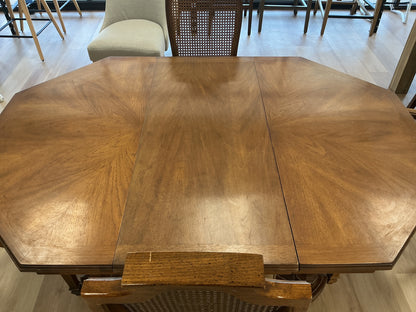 Wooden Table w/ Leaf & 4 Woven Cane Backrest Chairs