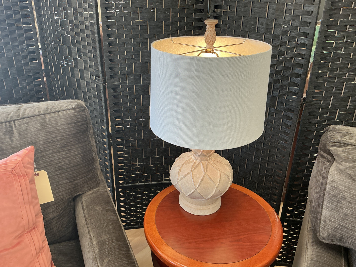 Textured Ceramic Lamp w/Linen Shade