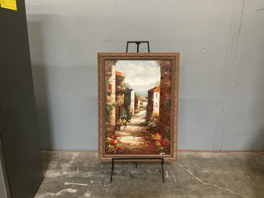 Mediterranean Streetscape Framed Oil Painting