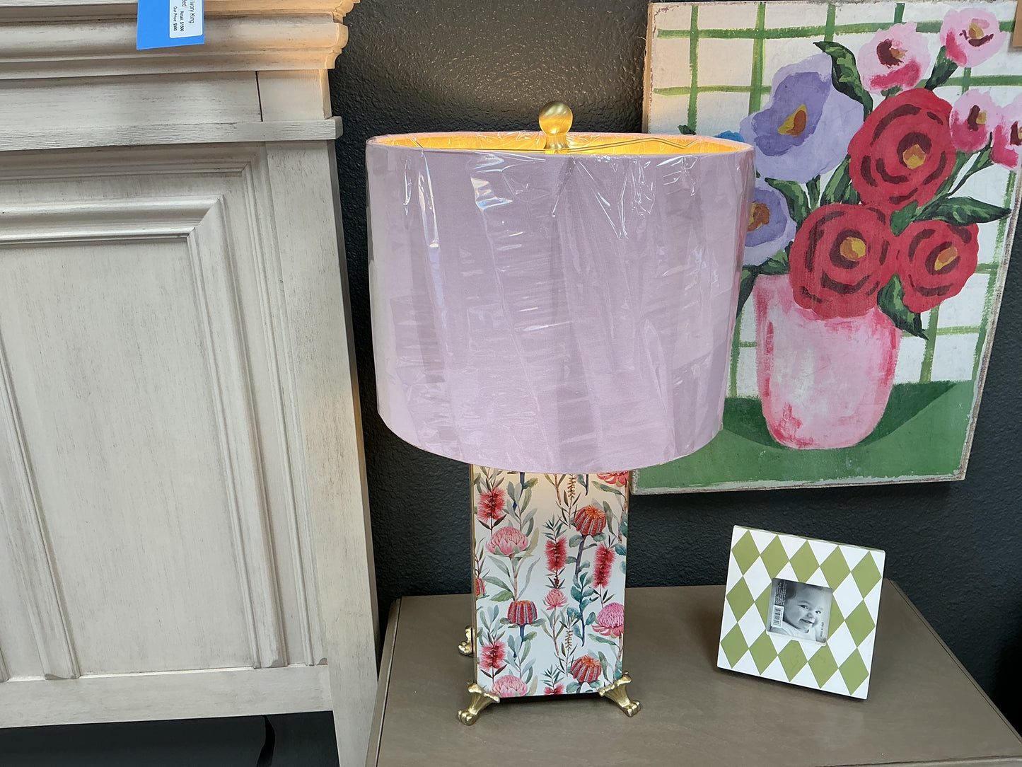 Floral Metal Footed Lamp w/Shade