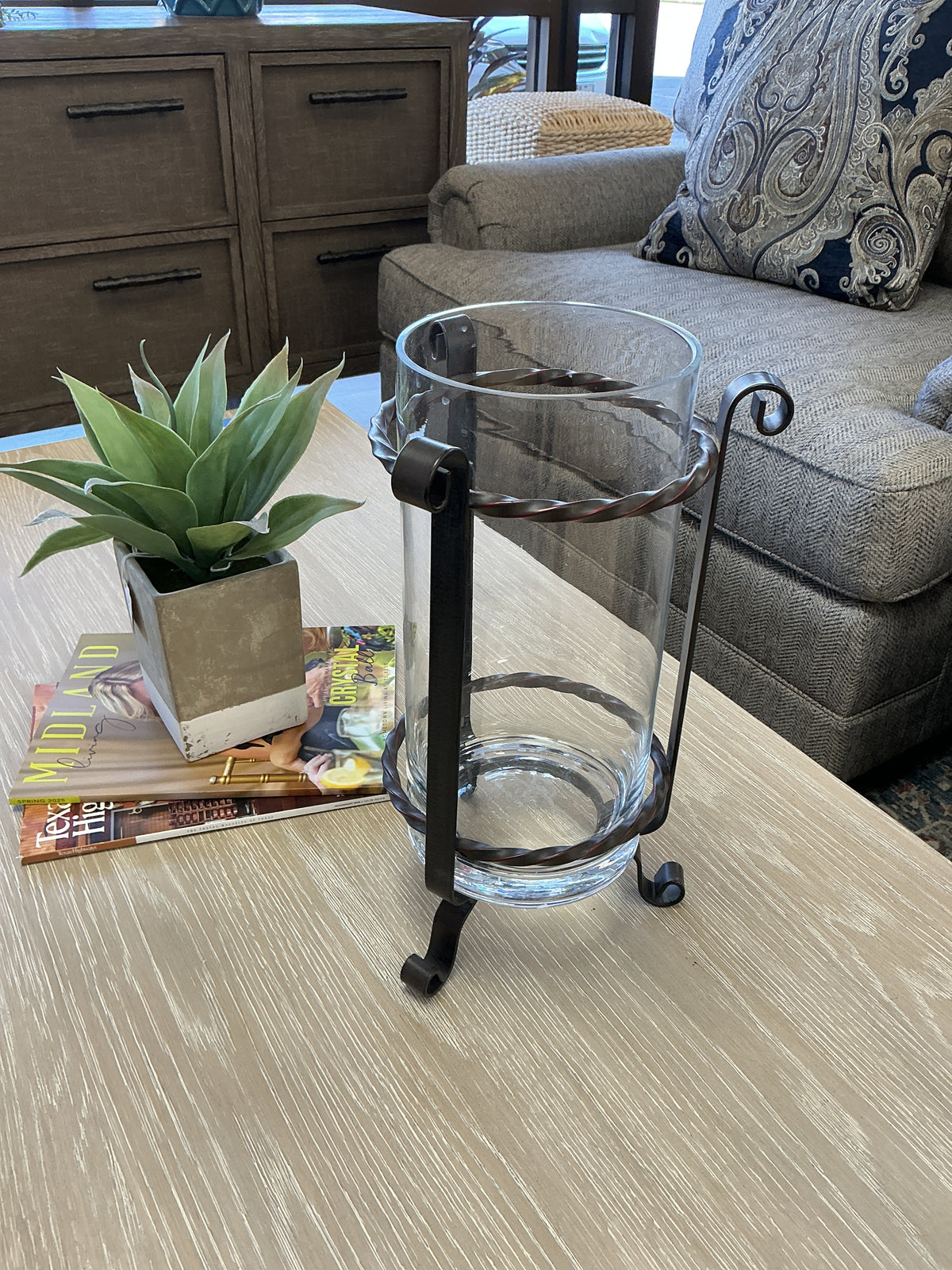 Willow House Footed Lamp Candle Holder Iron & Glass