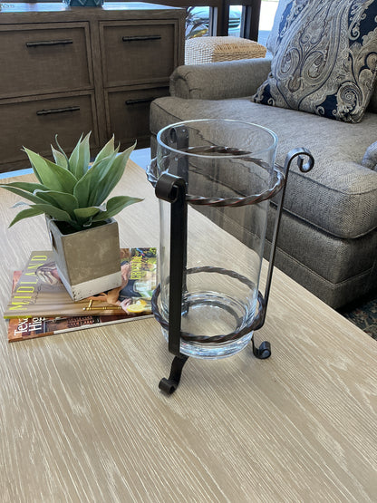 Willow House Footed Lamp Candle Holder Iron & Glass