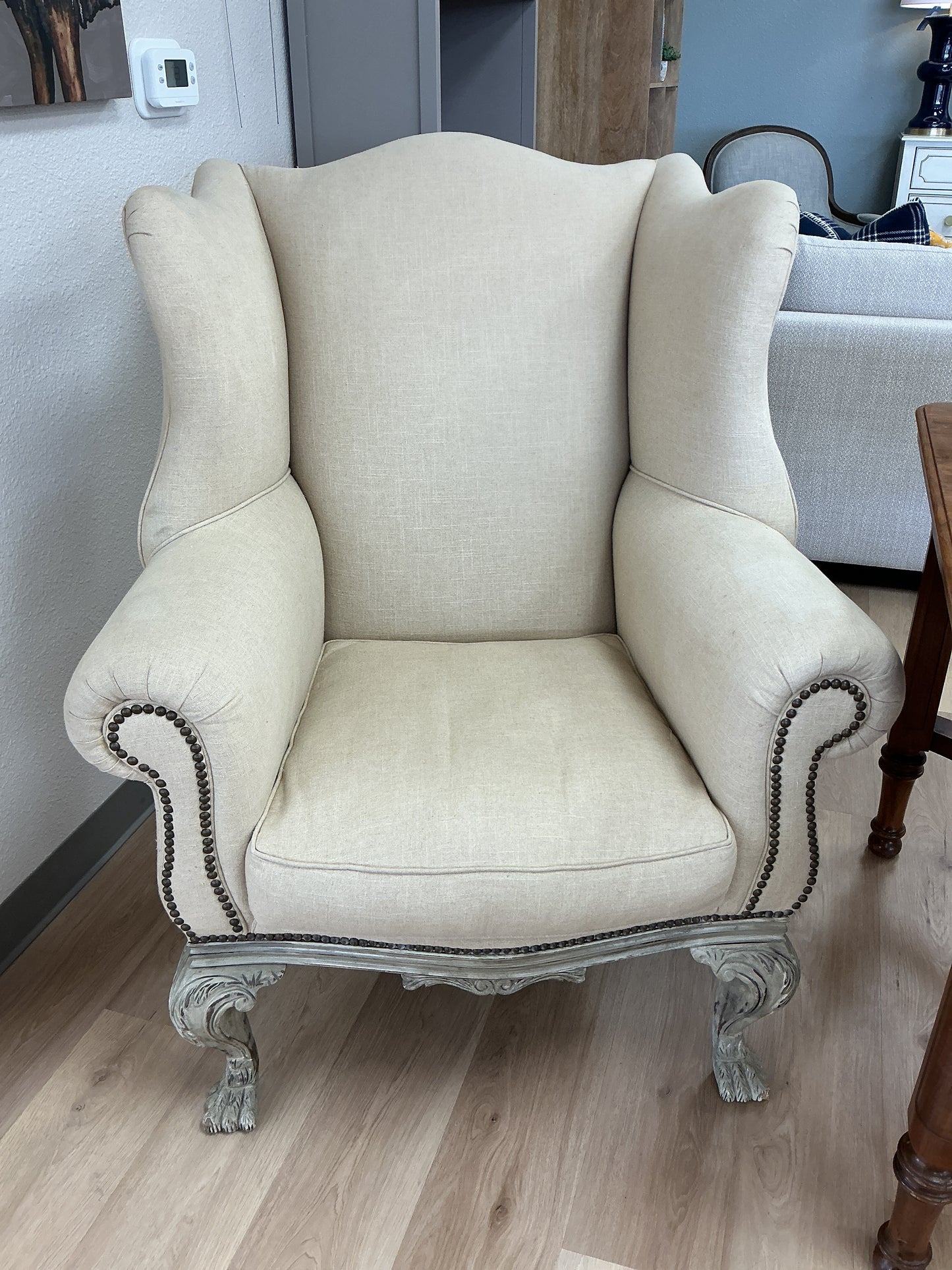 Flared Upholstered Wingback Chair w/Nailheads