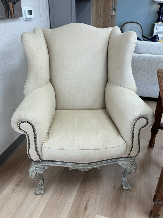 Flared Upholstered Wingback Chair w/Nailheads