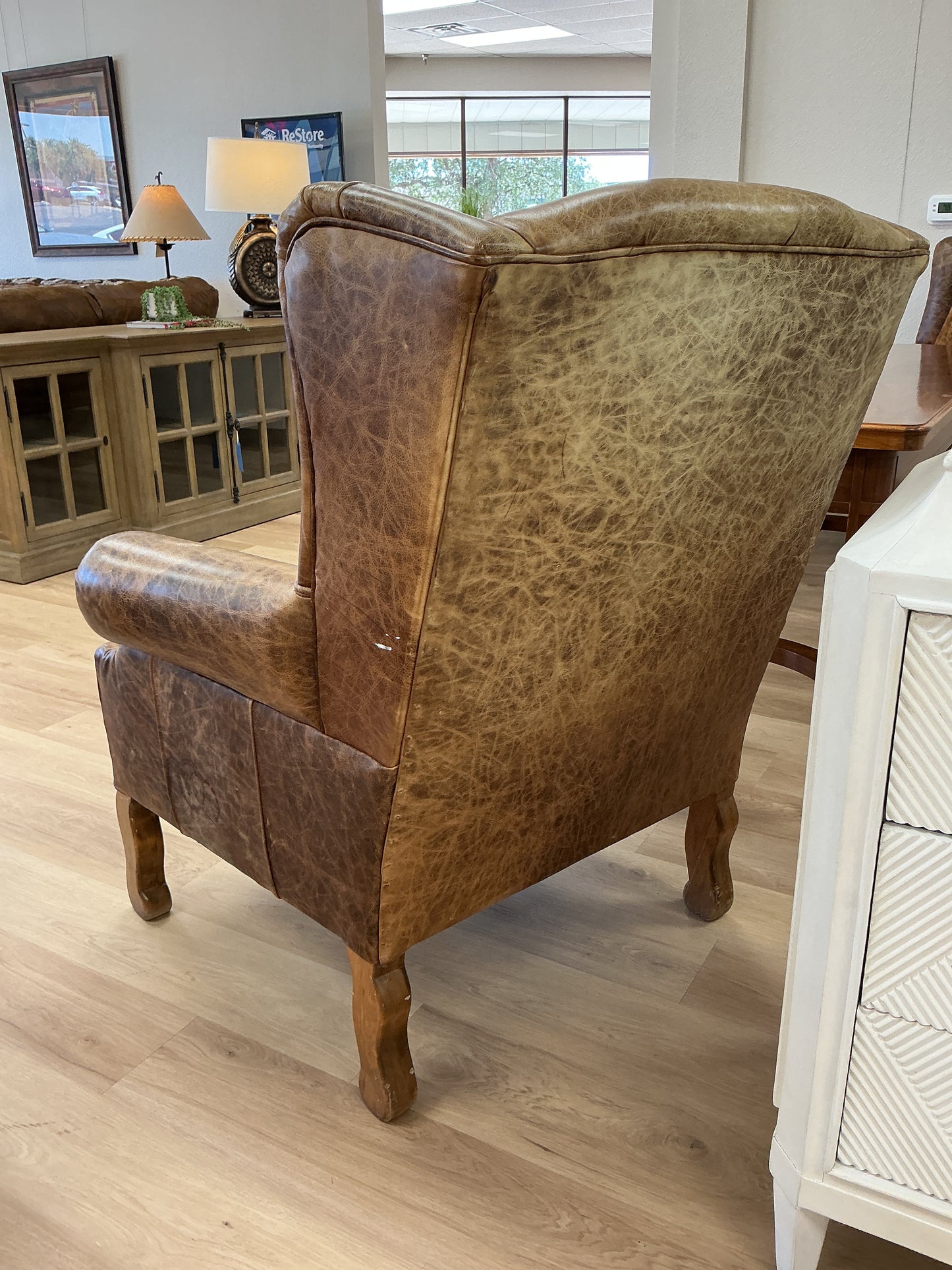 Leather Wingback Armchair w/Cowhide Back