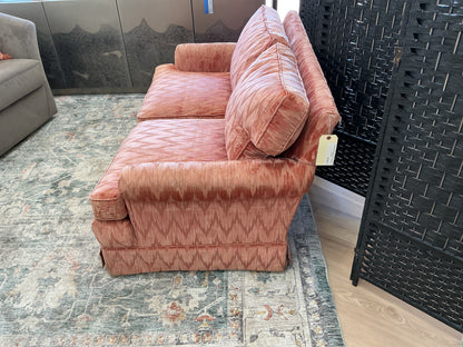 Vintage Velvet Salmon IKAT Patterned Loveseat