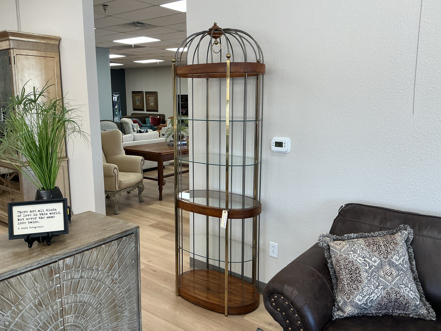 Vintage Wood & Brass Birdcage Etagere